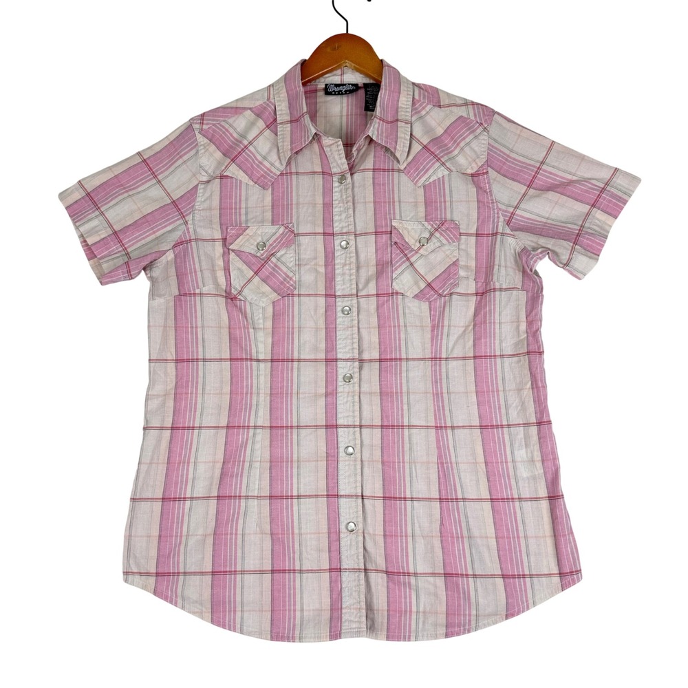 Wrangler Retro Western Snap Button Shirt Womens Large Pink Plaid Cotton Blend